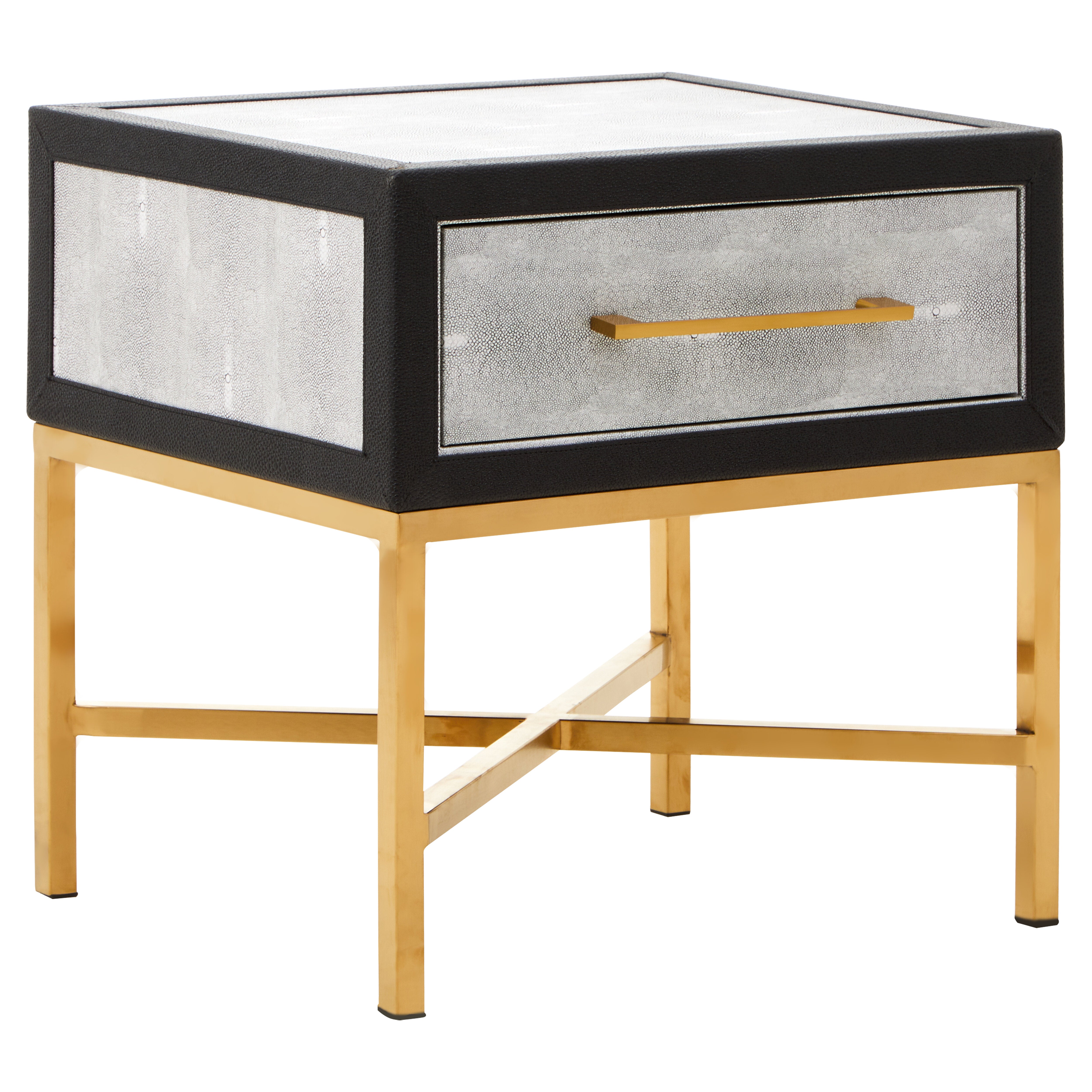 Murano Grey Shagreen & Gold Side Table | 1 Drawer